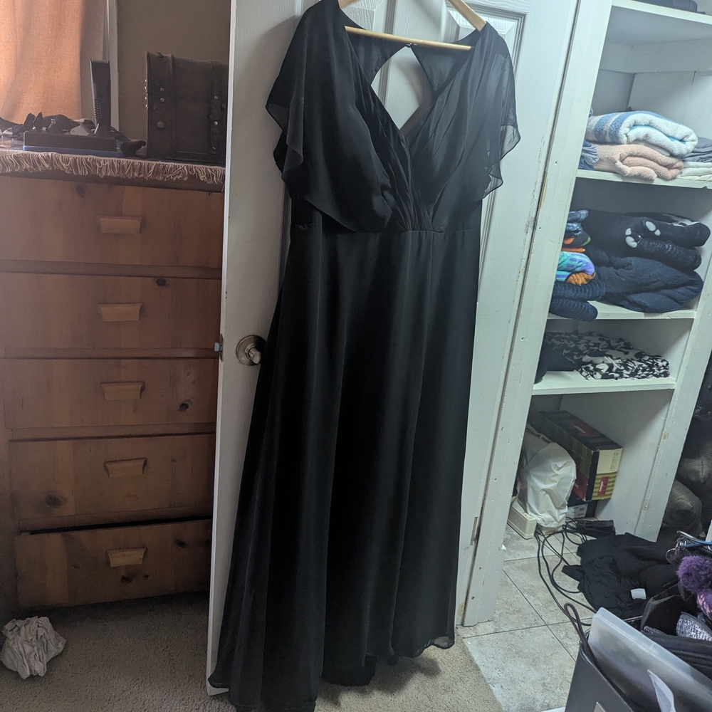 Azazie Black V-Neck Sleeveless Wrap Gown